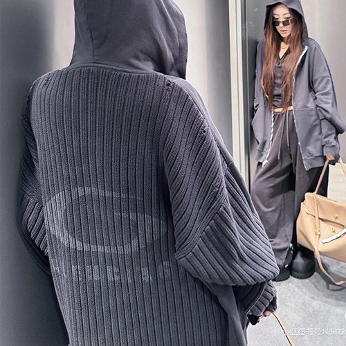 [홍콩명품.BALENCIAGA] 발렌시아가 25SS 로고 빈티지 레이어드 후드 집업 자켓 (블랙), BM23324, KB, 레플리카의류,미러급사이트