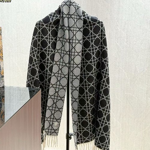 [홍콩명품,Christian Dior] 디올 25SS 로고 패턴 리버서블 캐시미어 스카프 머플러 (블랙-그레이), ET3179, 홍콩명품의류,구매대행,온라인명품