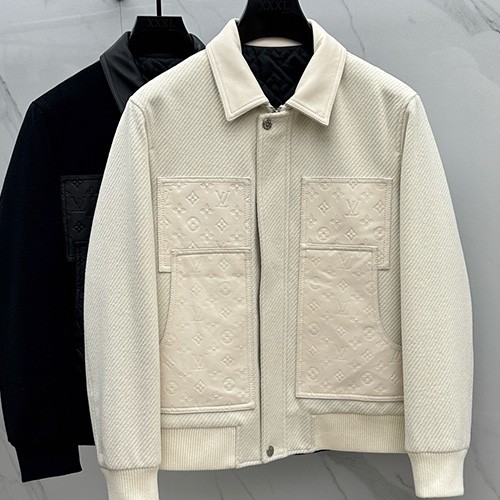 [홍콩명품.LOUIS VUITTON] 루이비통 25SS 로고 모노그램 레더 가죽 레이어드 카라 자켓 (2컬러), BM24208, HH, 레플리카의류,미러급사이트
