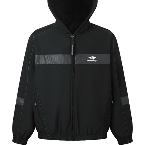[홍콩명품.BALENCIAGA] 발렌시아가 26SS 로고 스포티 자수 후드 윈드브레이커 자켓 (블랙), BM24613, KK, 레플리카의류,미러급사이트