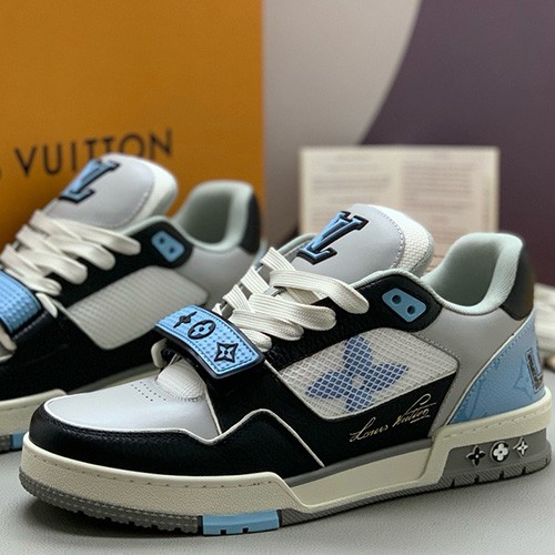 [홍콩명품.LOUIS VUITTON] 루이비통 26SS 로고 모노그램 트레이너 스니커즈 운동화 (블랙-그레이-스카이블루), SE6119, PMD, 명품스니커즈,운동화,구두,로퍼,하이탑,신발