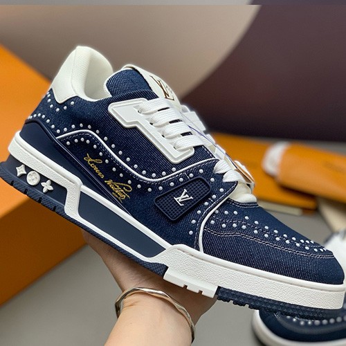 [홍콩명품.LOUIS VUITTON] 루이비통 26SS 로고 남여 모노그램 트레이너 스니커즈 운동화 (데님-네이비), SE6134, PMD, 명품스니커즈,운동화,구두,로퍼,하이탑,신발