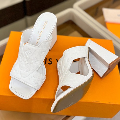 루이비통 로고 여성 레더 가죽 9cm 굽 샌들 슬리퍼 (2컬러) 26SS