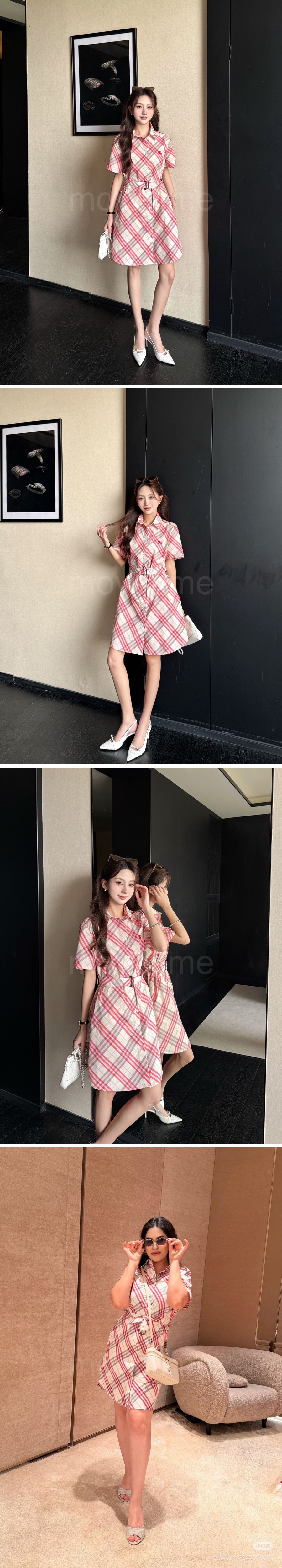 버버리 로고 여성 체크패턴 카라 반팔 원피스 (핑크) 26SS 상세이미지 2