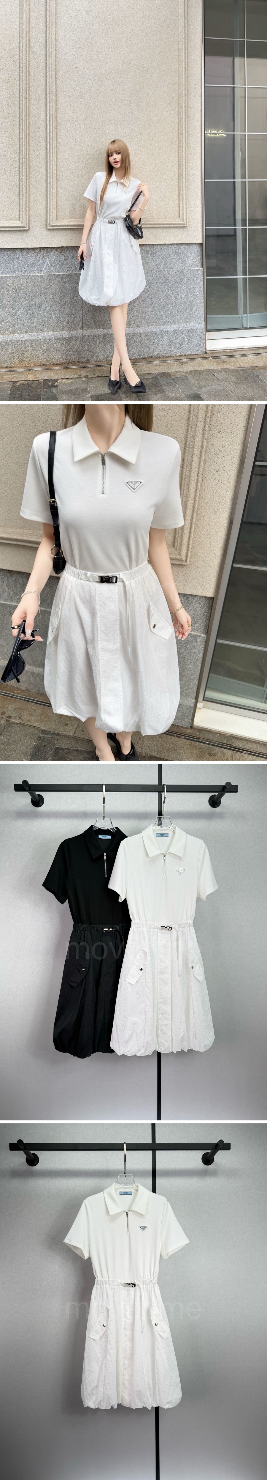 프라다 삼각로고 여성 벨티드 카라 반팔 원피스 (2컬러) 26SS 상세이미지 3