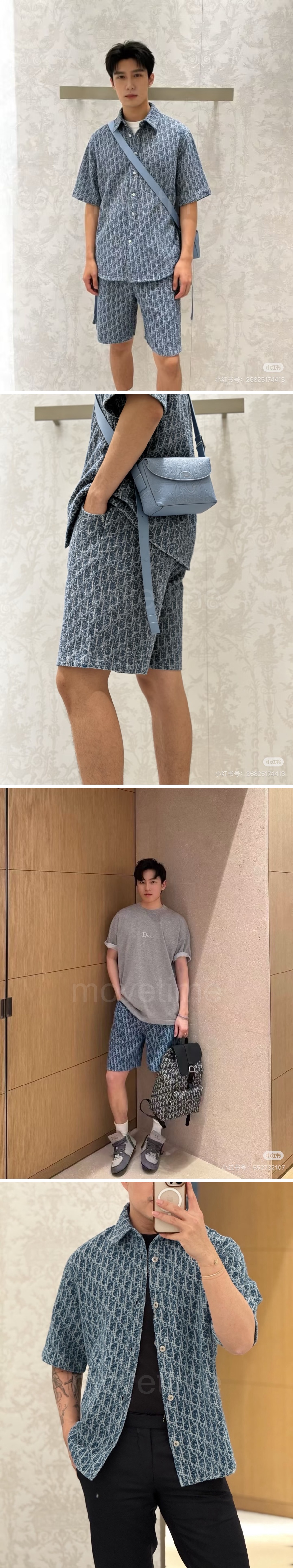 디올 로고 오블리크 데님 반팔 남방 셔츠 + 데님 쇼츠 반바지 상하의 세트 26SS 상세이미지 2