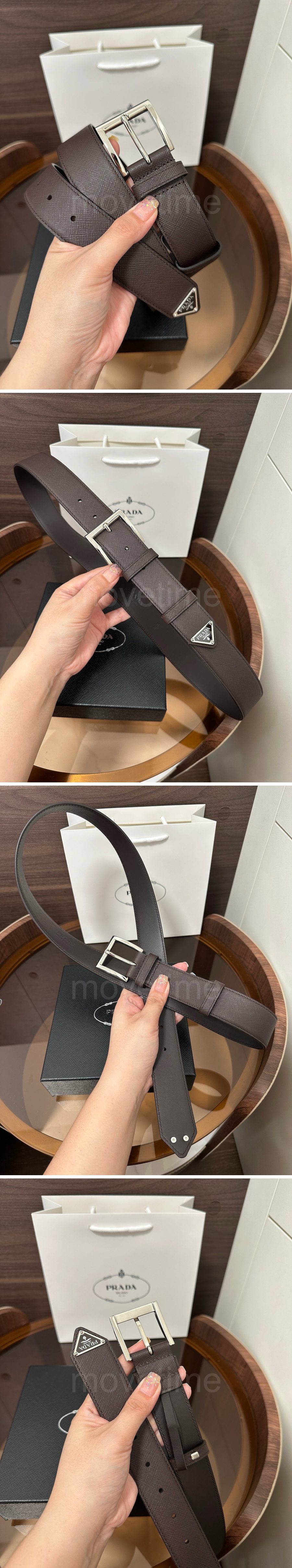 프라다 로고 Saffiano 레더 가죽 3.5cm 브라운 벨트 (2컬러) 26SS 상세이미지 3