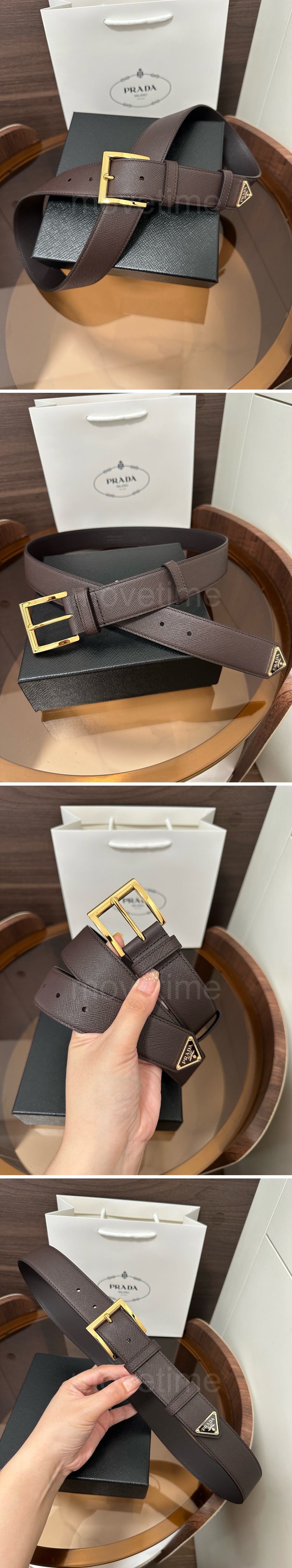 프라다 로고 Saffiano 레더 가죽 3.5cm 브라운 벨트 (2컬러) 26SS 상세이미지 4