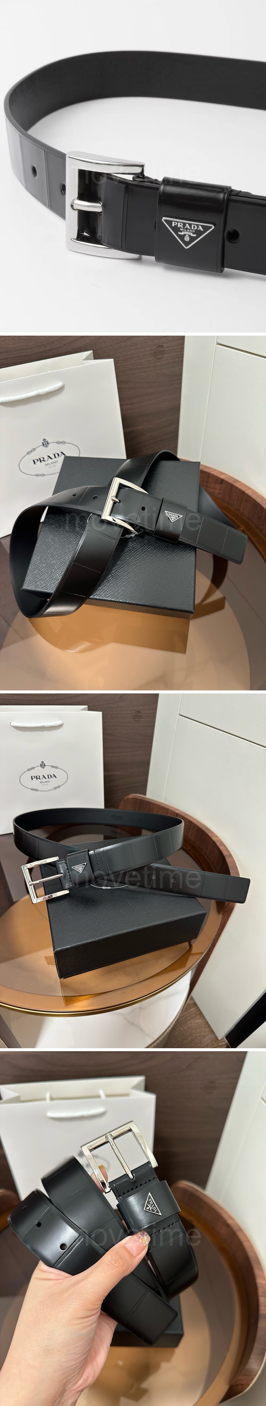 프라다 로고 Saffiano 레더 가죽 3.5cm 블랙 벨트 (2컬러) 26SS 상세이미지 2