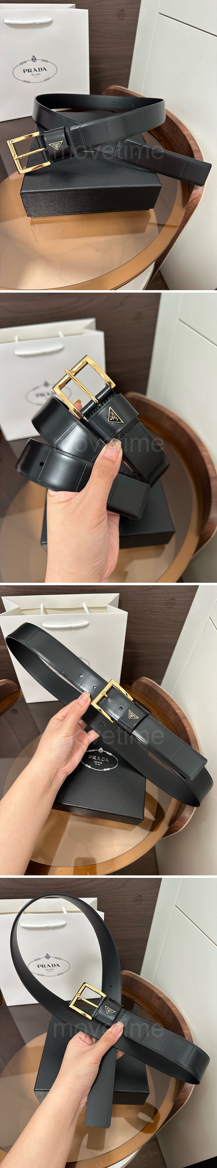 프라다 로고 Saffiano 레더 가죽 3.5cm 블랙 벨트 (2컬러) 26SS 상세이미지 4