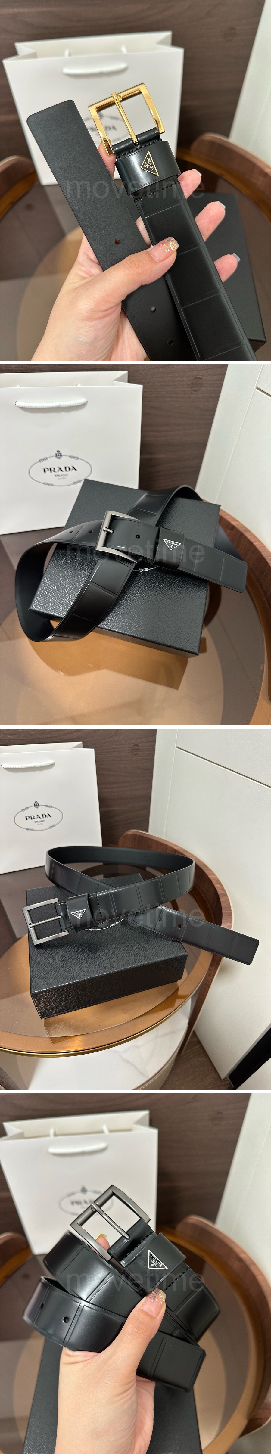 프라다 로고 Saffiano 레더 가죽 3.5cm 블랙 벨트 (2컬러) 26SS 상세이미지 5
