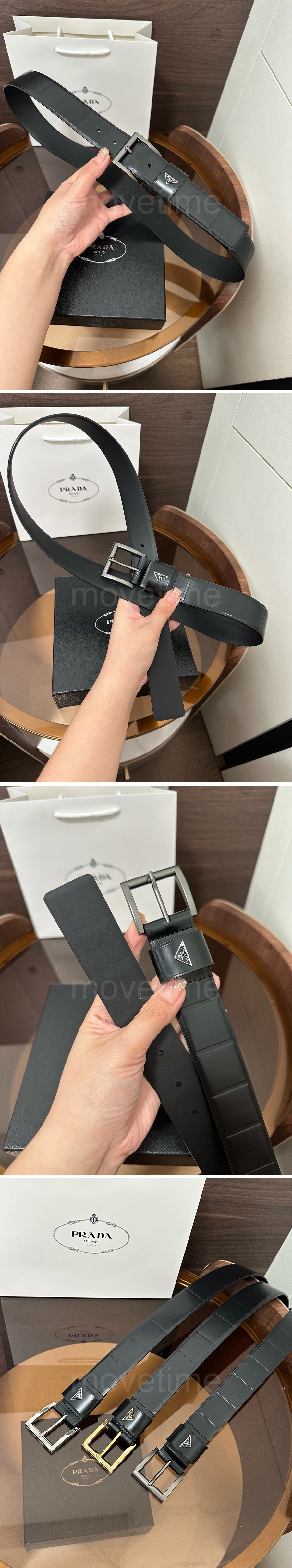 프라다 로고 Saffiano 레더 가죽 3.5cm 블랙 벨트 (2컬러) 26SS 상세이미지 6