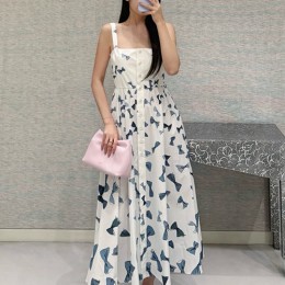 디올 여성 나비 패턴 벨티드 탑 롱 원피스 26SS