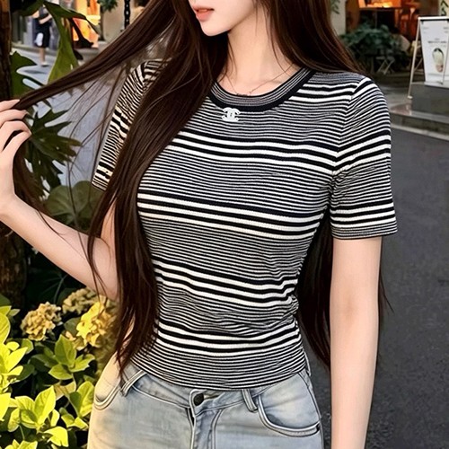 샤넬 여성 스트라이프 반팔 티셔츠 26SS