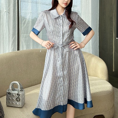 디올 여성 오블리크 카라 반팔 원피스 26SS