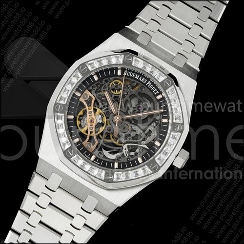 오데마피게 로얄 오크 41mm 오픈워크 15407 스테인리스 스틸 다이아몬드 베젤 OCTA 1:1 베스트 에디션, 스테인리스 스틸 브레이슬릿 SA3132 V3