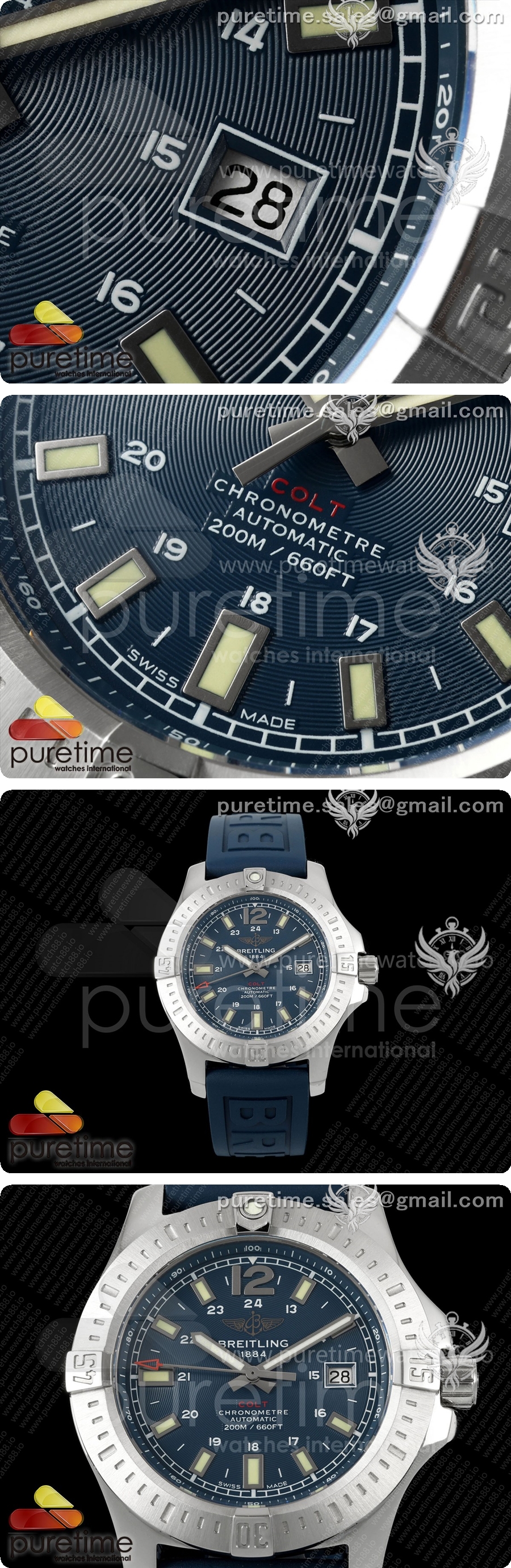 브라이틀링 콜트 오토매틱 44mm SS TF 1:1 베스트 에디션 블루 다이얼 블루 러버 스트랩 A2824 V2 상세이미지 3