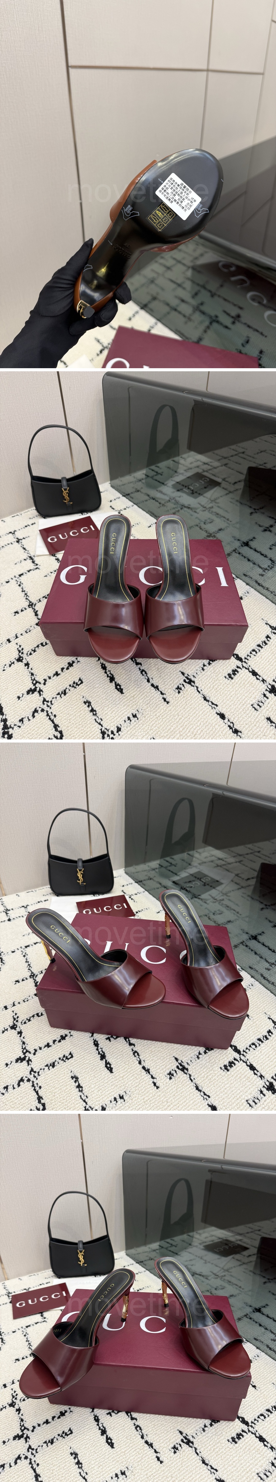 구찌 여성 레더 가죽 7.5cm 힐 슬리퍼 26SS 상세이미지 4