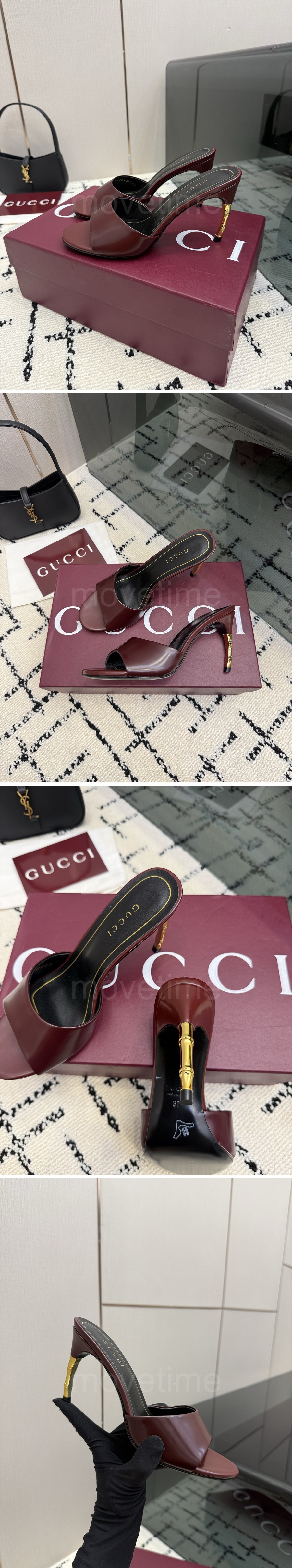 구찌 여성 레더 가죽 7.5cm 힐 슬리퍼 26SS 상세이미지 5