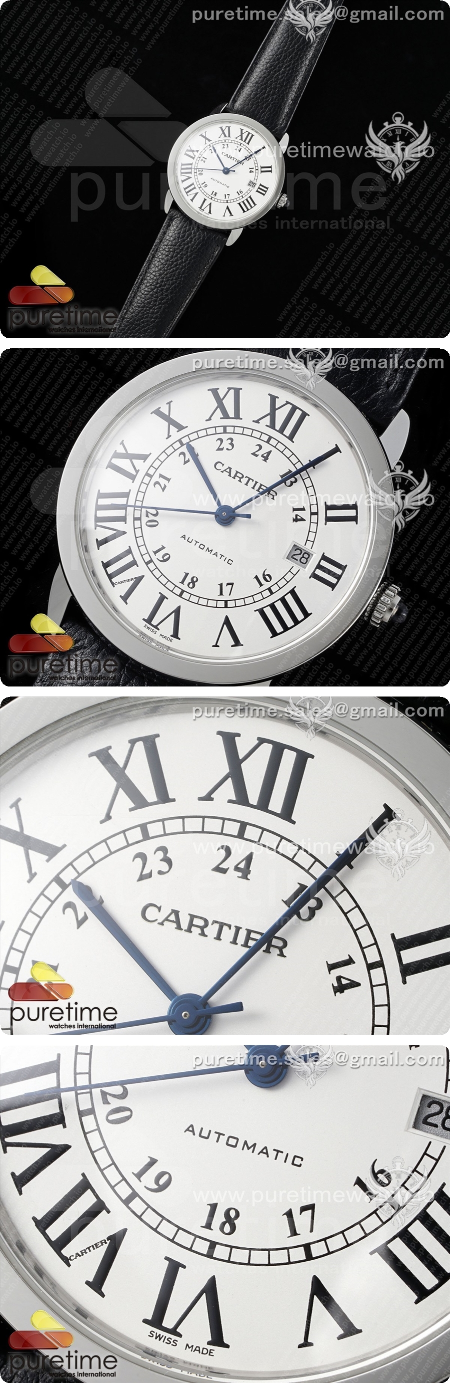 까르띠에 론드 솔로 42mm 스테인리스 스틸 AF 1:1 베스트 에디션 화이트 다이얼 블랙 가죽 스트랩 미요타 9015 상세이미지 2