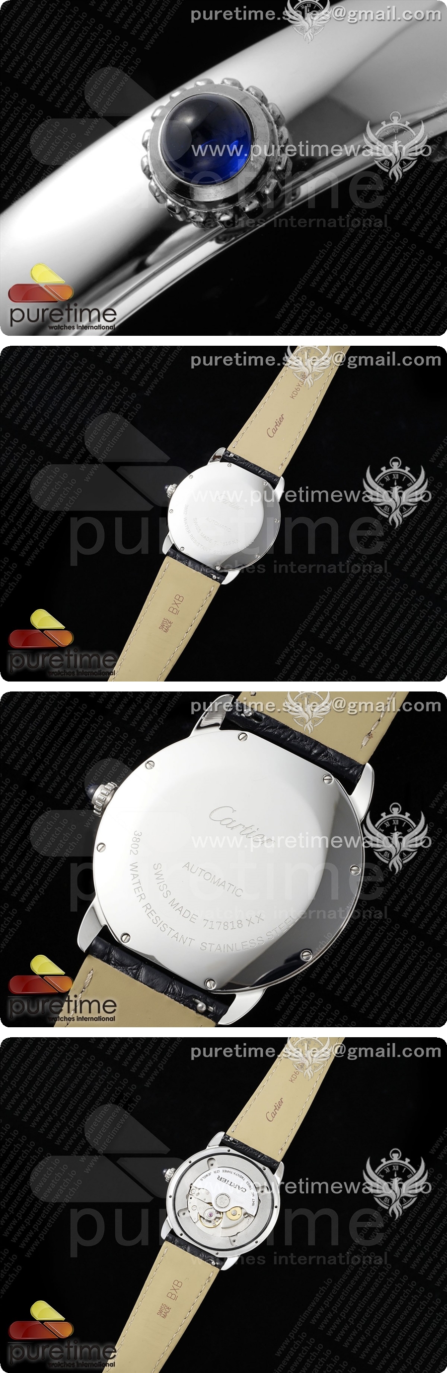 까르띠에 론드 솔로 42mm 스테인리스 스틸 AF 1:1 베스트 에디션 화이트 다이얼 블랙 가죽 스트랩 미요타 9015 상세이미지 4