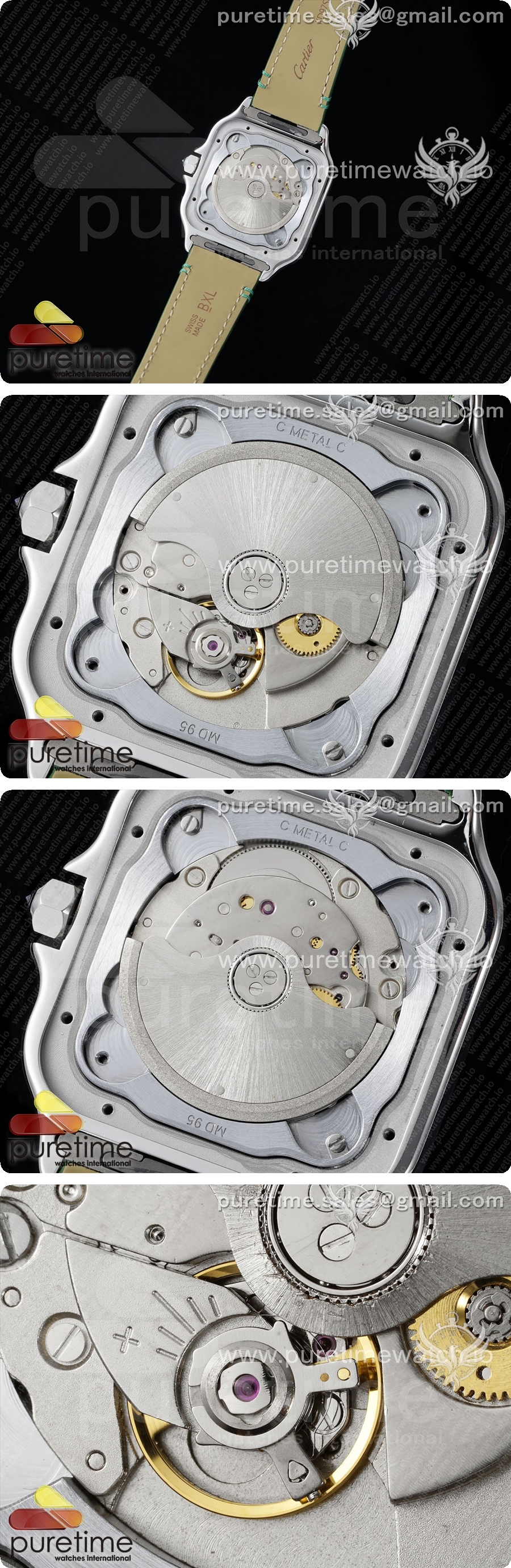 까르띠에 산토스 드 까르띠에 40mm 스테인리스 스틸 AF 1:1 베스트 에디션 그린 다이얼 그린 가죽 스트랩 미요타 9015 상세이미지 5