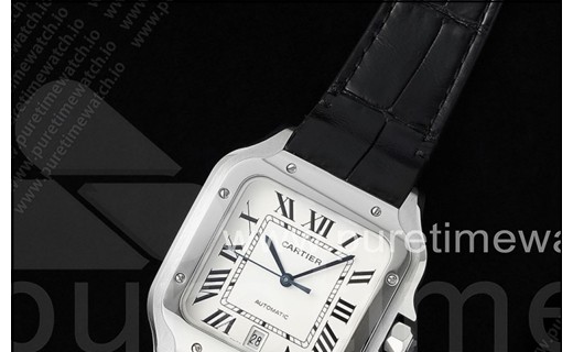 까르띠에 산토스 드 까르띠에 40mm 스테인리스 스틸 AF 1:1 베스트 에디션 화이트 다이얼 블랙 가죽 스트랩 미요타 9015