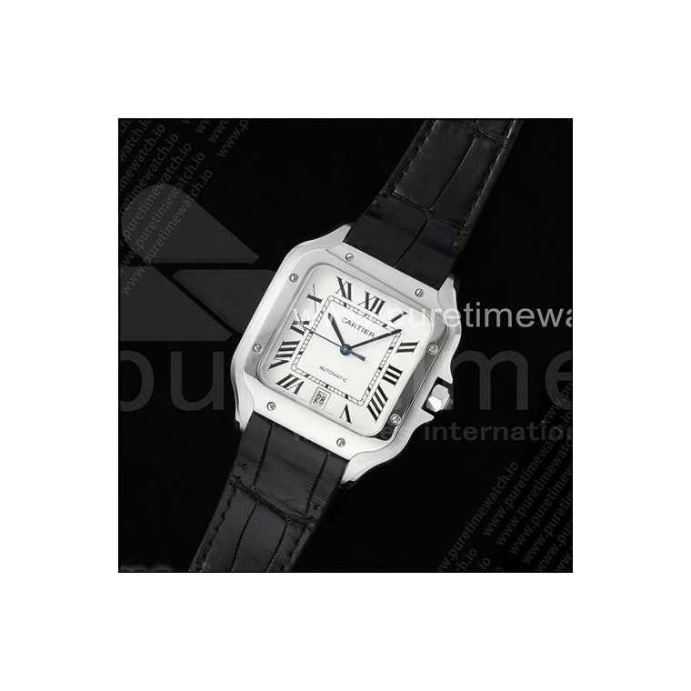 까르띠에 산토스 드 까르띠에 40mm 스테인리스 스틸 AF 1:1 베스트 에디션 화이트 다이얼 블랙 가죽 스트랩 미요타 9015