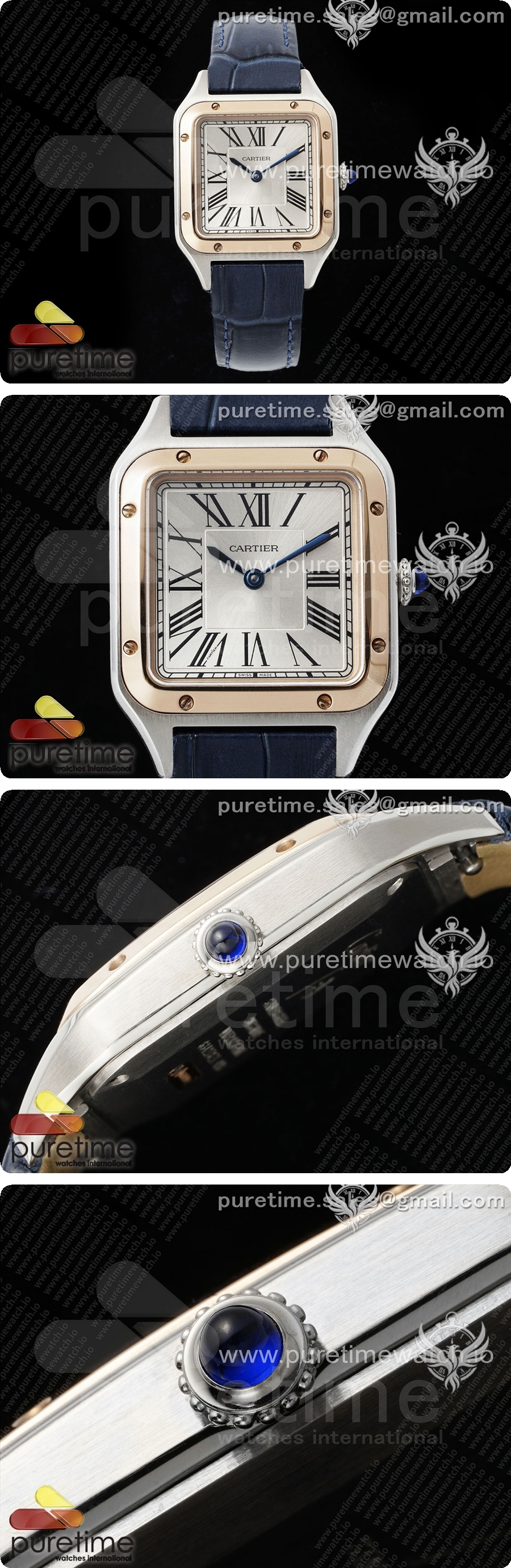 까르띠에 산토스 듀몽 27.5mm SS/로즈골드 AF 1:1 베스트 에디션 실버 다이얼, 블루 크로커다일 스트랩 A157 상세이미지 3