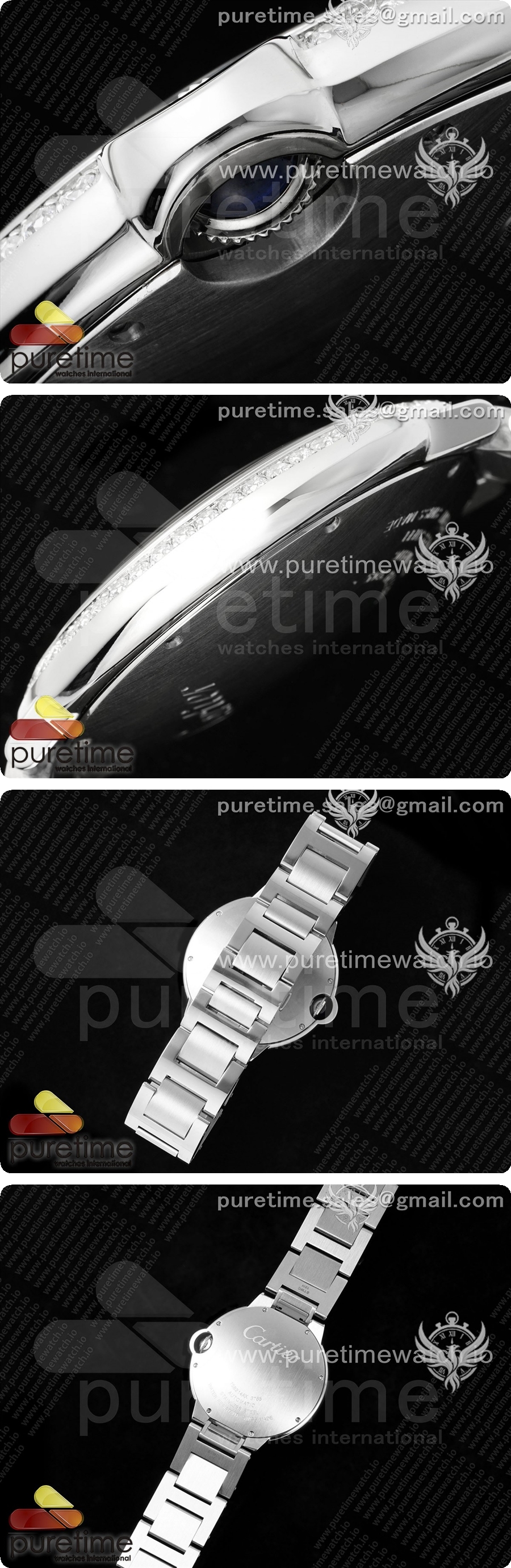 까르띠에 발롱 블루 42mm 스테인리스 스틸 CHF 1:1 베스트 에디션 화이트 텍스처 다이얼 1라인 다이아몬드 베젤 스테인리스 스틸 브레이슬릿 A2824 상세이미지 4