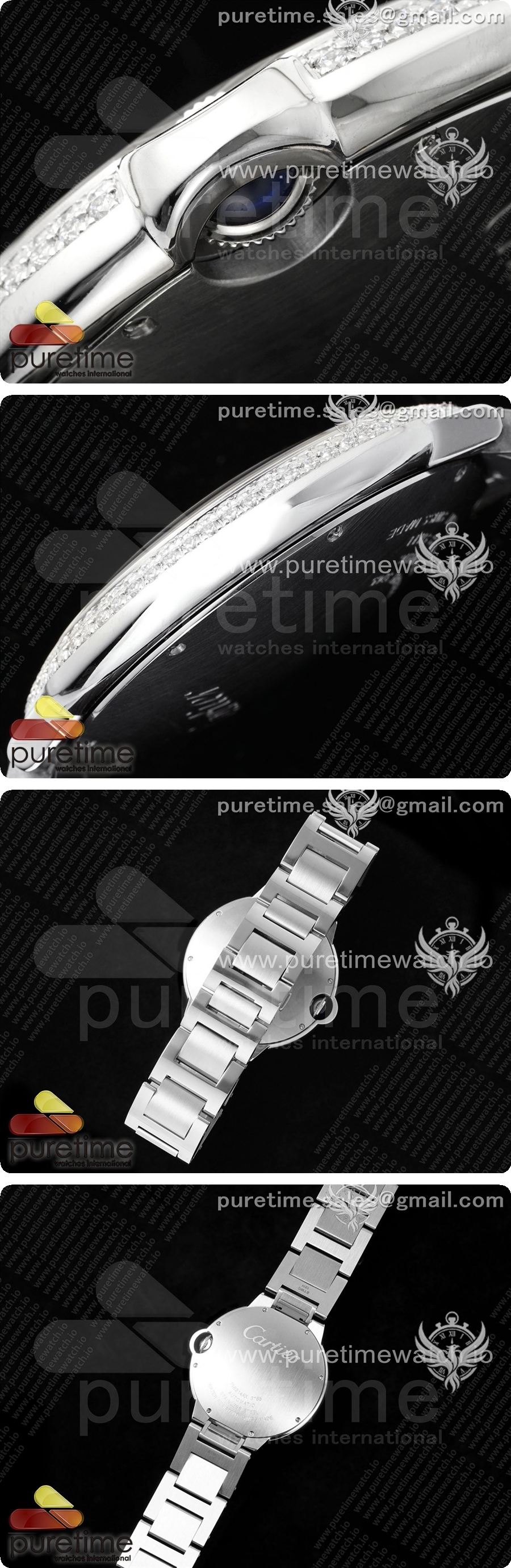 까르띠에 발롱 블루 42mm 스테인리스 스틸 CHF 1:1 베스트 에디션 화이트 텍스처 다이얼 2라인 다이아몬드 베젤 스테인리스 스틸 브레이슬릿 A2824 상세이미지 4
