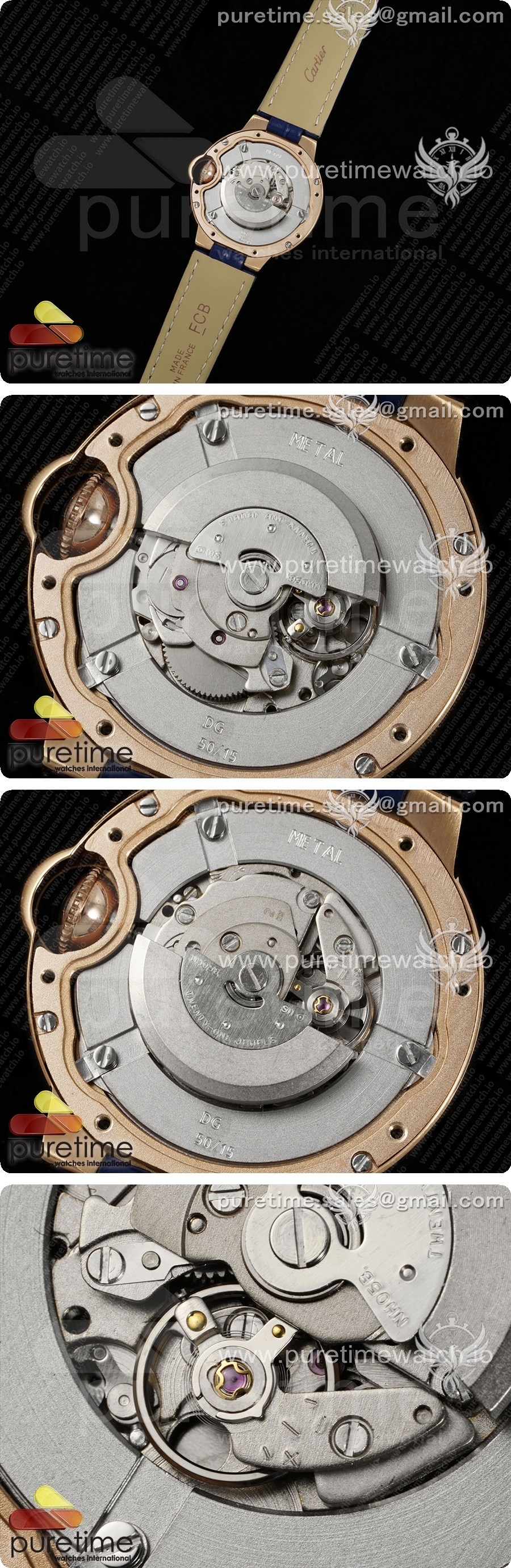까르띠에 발롱 블루 33mm 로즈골드 AF 1:1 베스트 에디션 실버 텍스처 다이얼 블루 가죽 스트랩 론다 쿼츠 상세이미지 5
