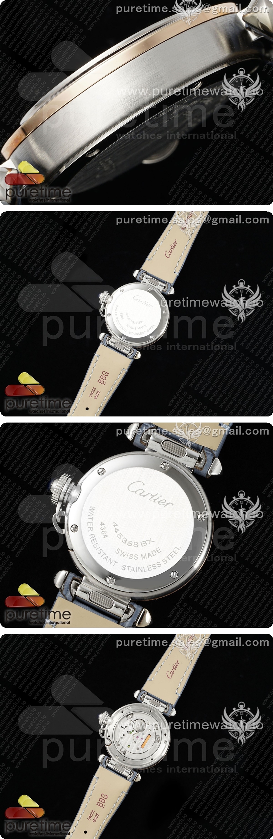 까르띠에 파샤 30mm 실버/로즈골드 AF 1:1 베스트 에디션 화이트 텍스처 다이얼 블루 가죽 스트랩 Jaq 쿼츠 상세이미지 4