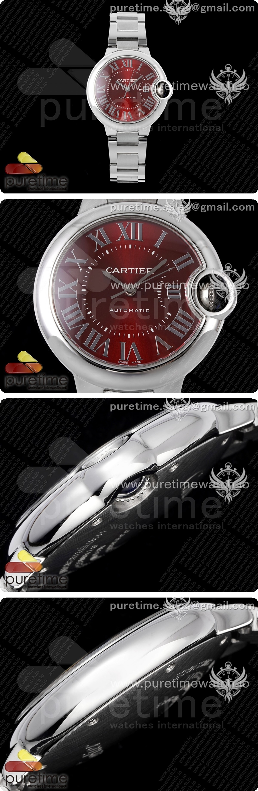 까르띠에 발롱블루 여자 33mm 스테인리스 스틸 AF 1:1 레드 다이얼 SEIKO NH05A 상세이미지 3