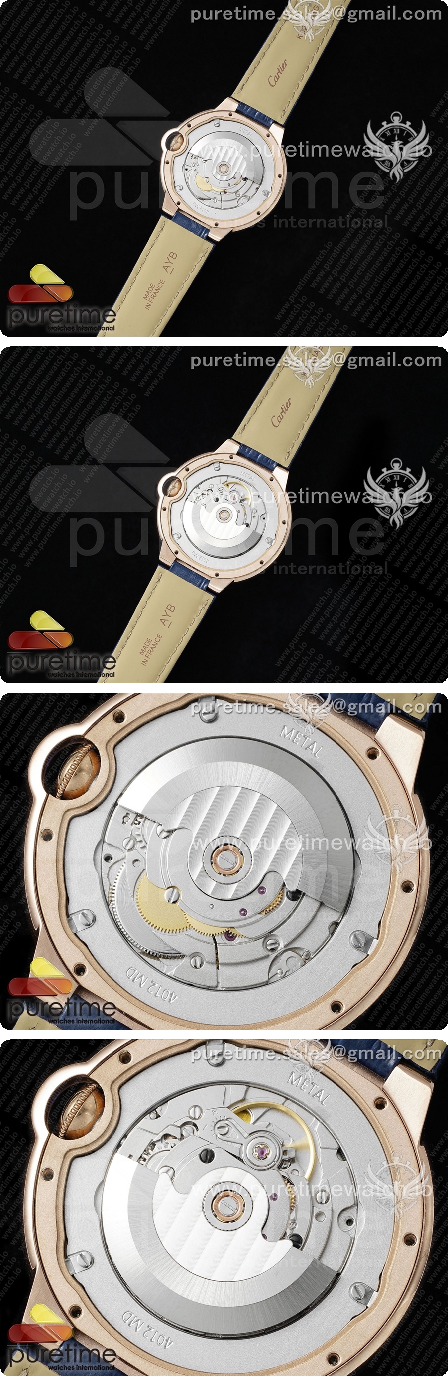 까르띠에 발롱블루 42mm 로즈골드 AF 1:1 블루 텍스처 다이얼, 블루 가죽 스트랩 A2824 V5 상세이미지 5