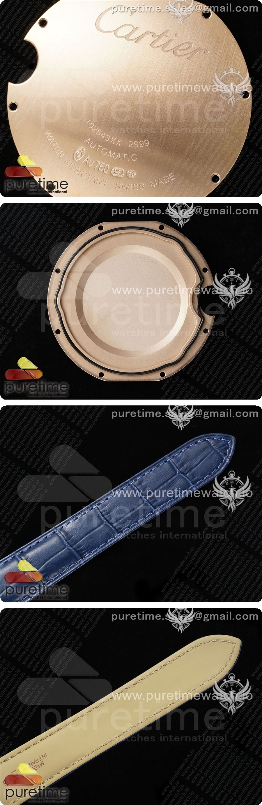 까르띠에 발롱블루 42mm 로즈골드 AF 1:1 블루 텍스처 다이얼, 블루 가죽 스트랩 A2824 V5 상세이미지 7