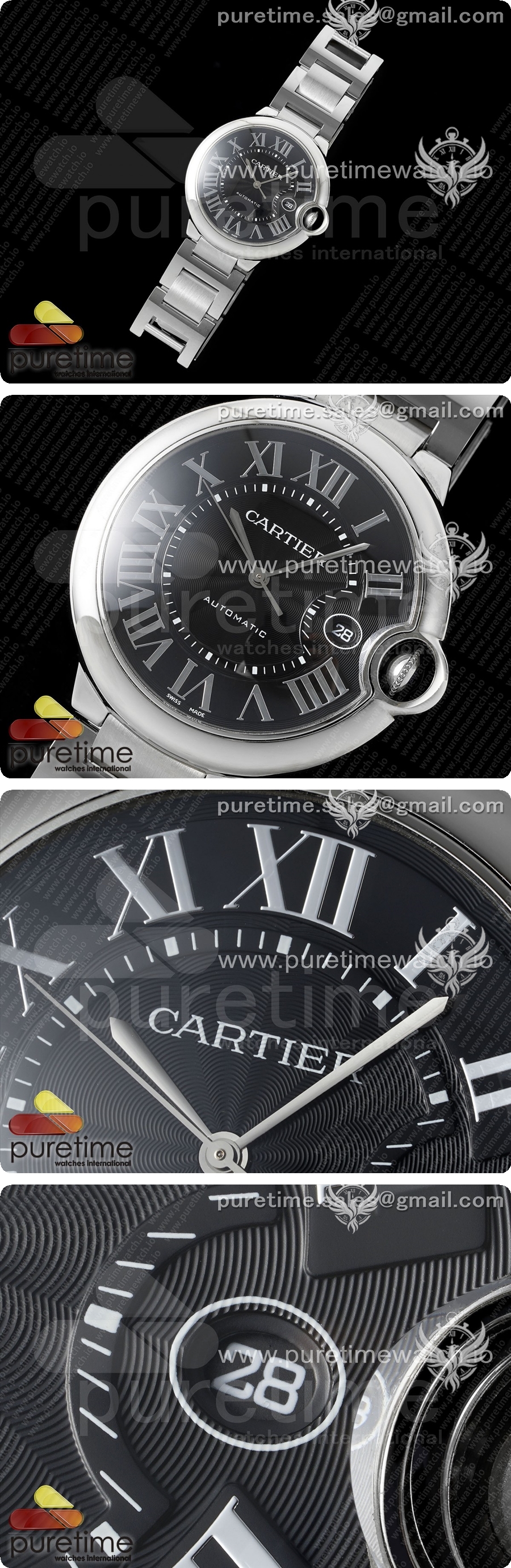 까르띠에 발롱블루 42mm 스테인리스 스틸 AF 1:1 블랙 텍스처 다이얼 브레이슬릿 A2824 V5 상세이미지 2