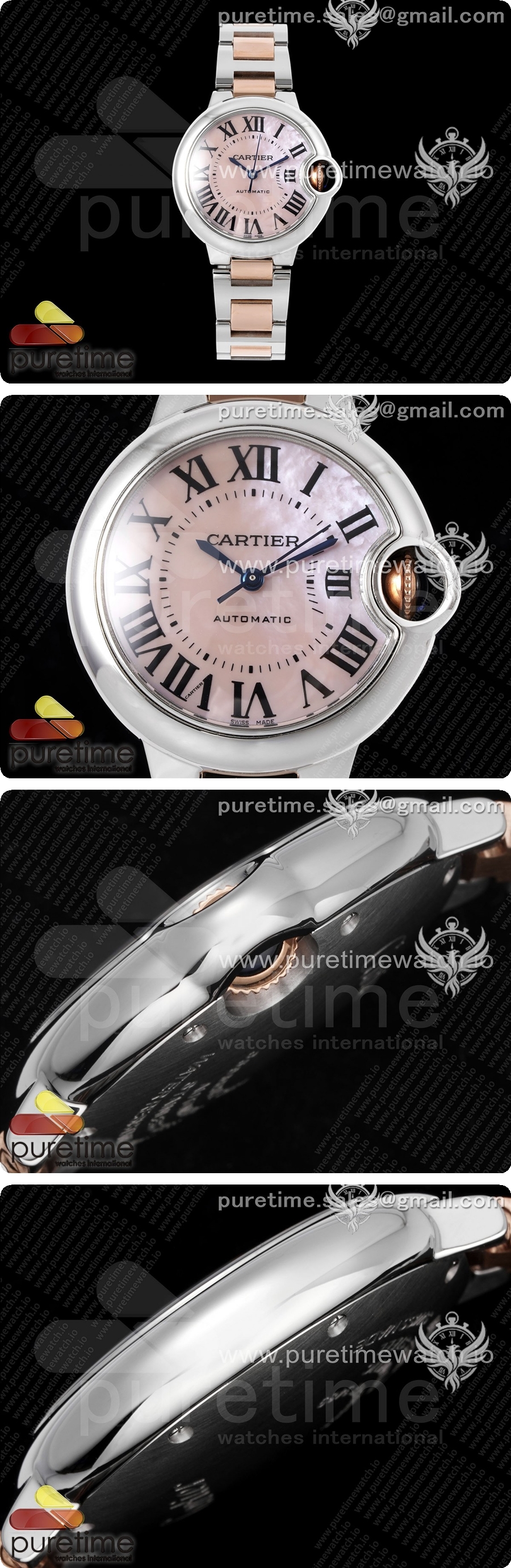 까르띠에 발롱블루 33mm 스테인레스 스틸/로즈골드 AF 1:1 핑크 자개 다이얼, SEIKO NH05A 상세이미지 3