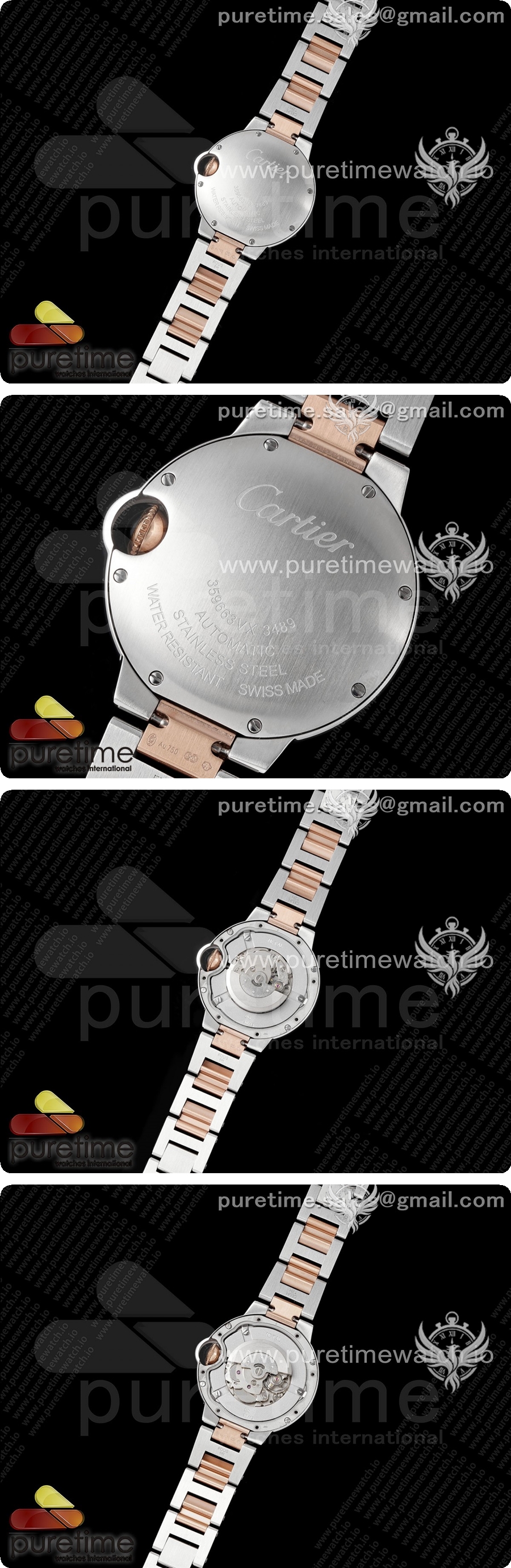 까르띠에 발롱블루 33mm 스테인레스 스틸/로즈골드 AF 1:1 핑크 자개 다이얼, SEIKO NH05A 상세이미지 4