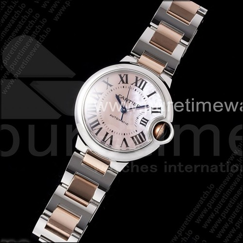 까르띠에 발롱블루 33mm 스테인레스 스틸/로즈골드 AF 1:1 핑크 자개 다이얼, SEIKO NH05A