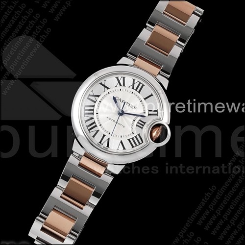 까르띠에 발롱블루 33mm 스테인레스 스틸/로즈골드 AF 1:1 실버 다이얼, SEIKO NH05A