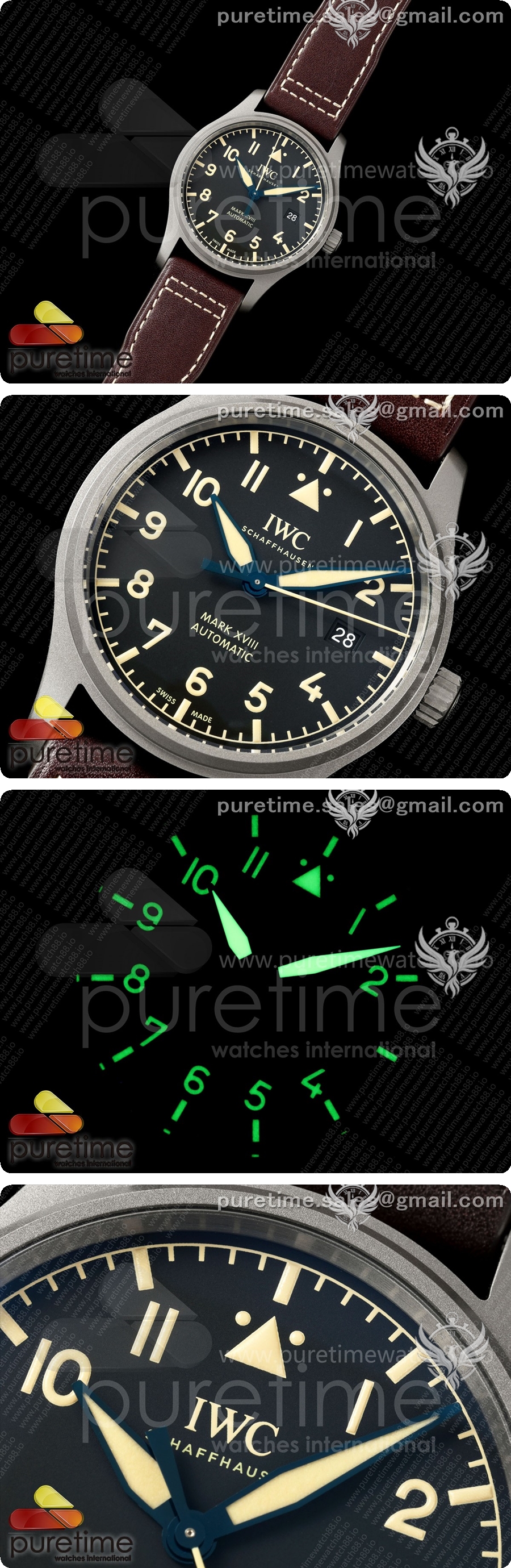 IWC 마크 XVIII 티타늄 MZF 1:1 블랙 다이얼 브라운 가죽 스트랩 A2892 상세이미지 2