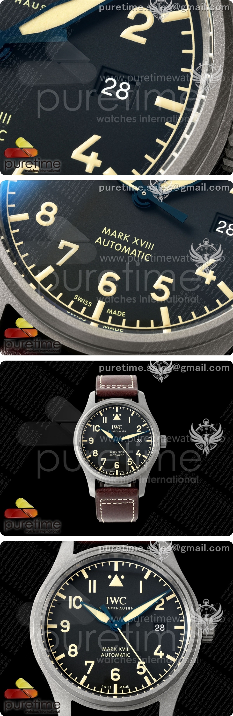 IWC 마크 XVIII 티타늄 MZF 1:1 블랙 다이얼 브라운 가죽 스트랩 A2892 상세이미지 3