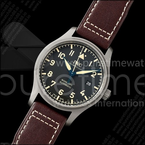 IWC 마크 XVIII 티타늄 MZF 1:1 블랙 다이얼 브라운 가죽 스트랩 A2892