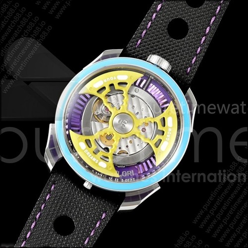 MB&F MAD1.SS K11F 1:1 블루 베젤, 옐로우 로터, 블랙 가죽 스트랩, 미요타 821A