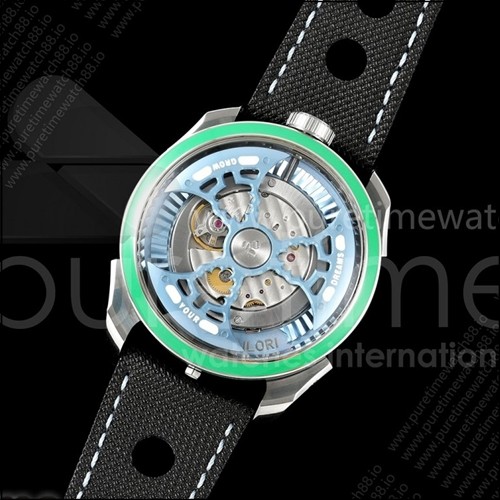 MB&F MAD1.SS K11F 1:1 그린 베젤, 블루 로터, 블랙 가죽 스트랩, 미요타 821A