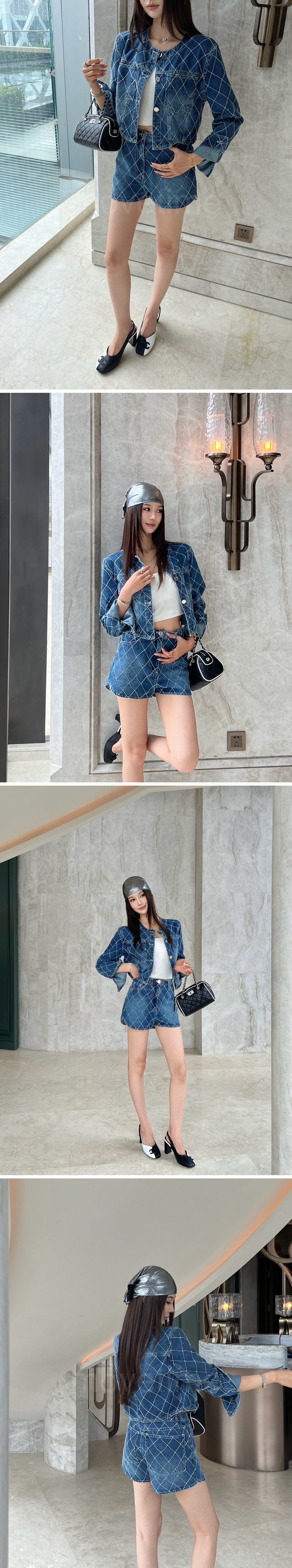 샤넬 여성 라운드넥 데님 자켓 + 쇼츠 핫팬츠 상하의 세트 26SS 상세이미지 3
