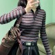 미우미우 여성 스트라이프 카라 긴팔 티셔츠 26SS