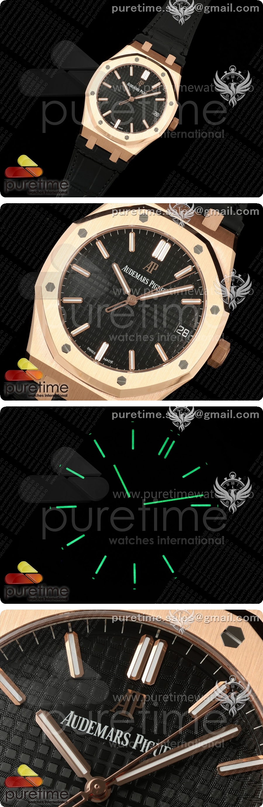 오데마피게 로얄 오크 41mm 15500 로즈골드 DDF 1:1 블랙 다이얼 블랙 가죽 스트랩 DD4302 슈퍼 클론 상세이미지 2