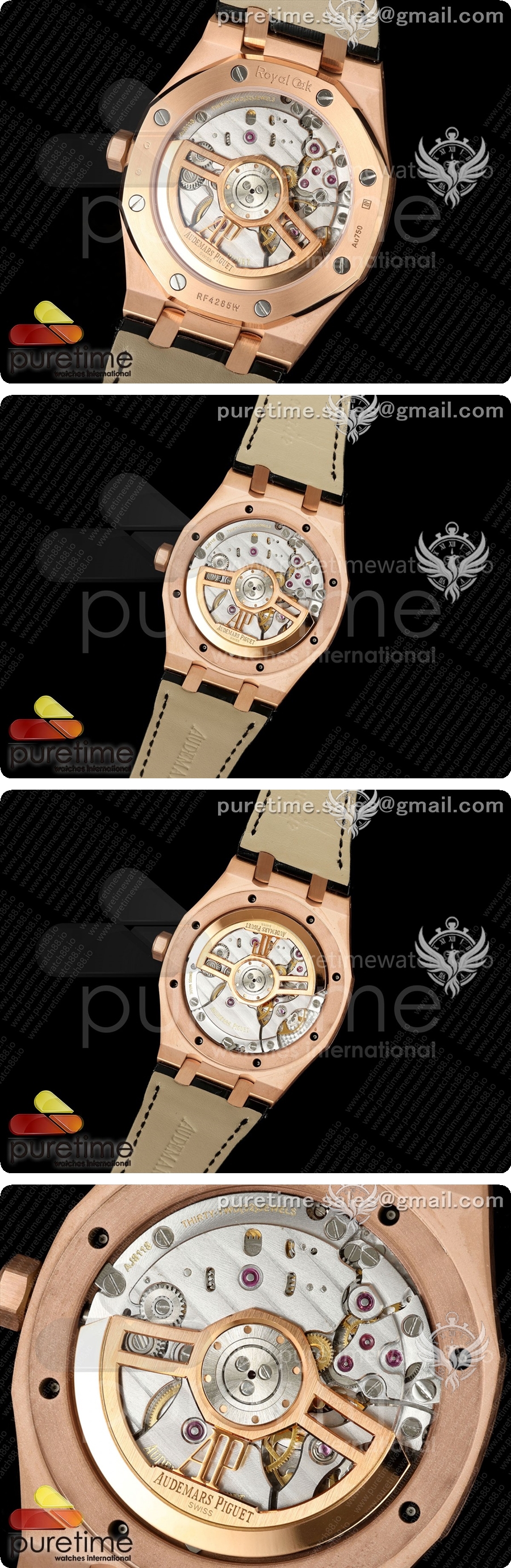 오데마피게 로얄 오크 41mm 15500 로즈골드 DDF 1:1 블랙 다이얼 블랙 가죽 스트랩 DD4302 슈퍼 클론 상세이미지 5